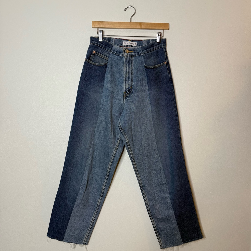 E.L.V. Denim Repurposed Sustainable Levi’s Two Tone Denim Jeans Size 28